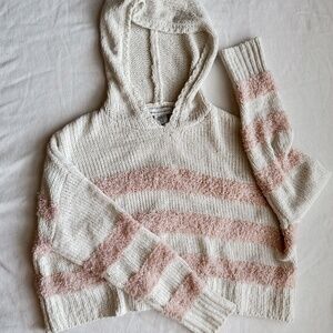 Cupcakes and Cashmere Girls Striped Sweater Hoodie - Pink/White